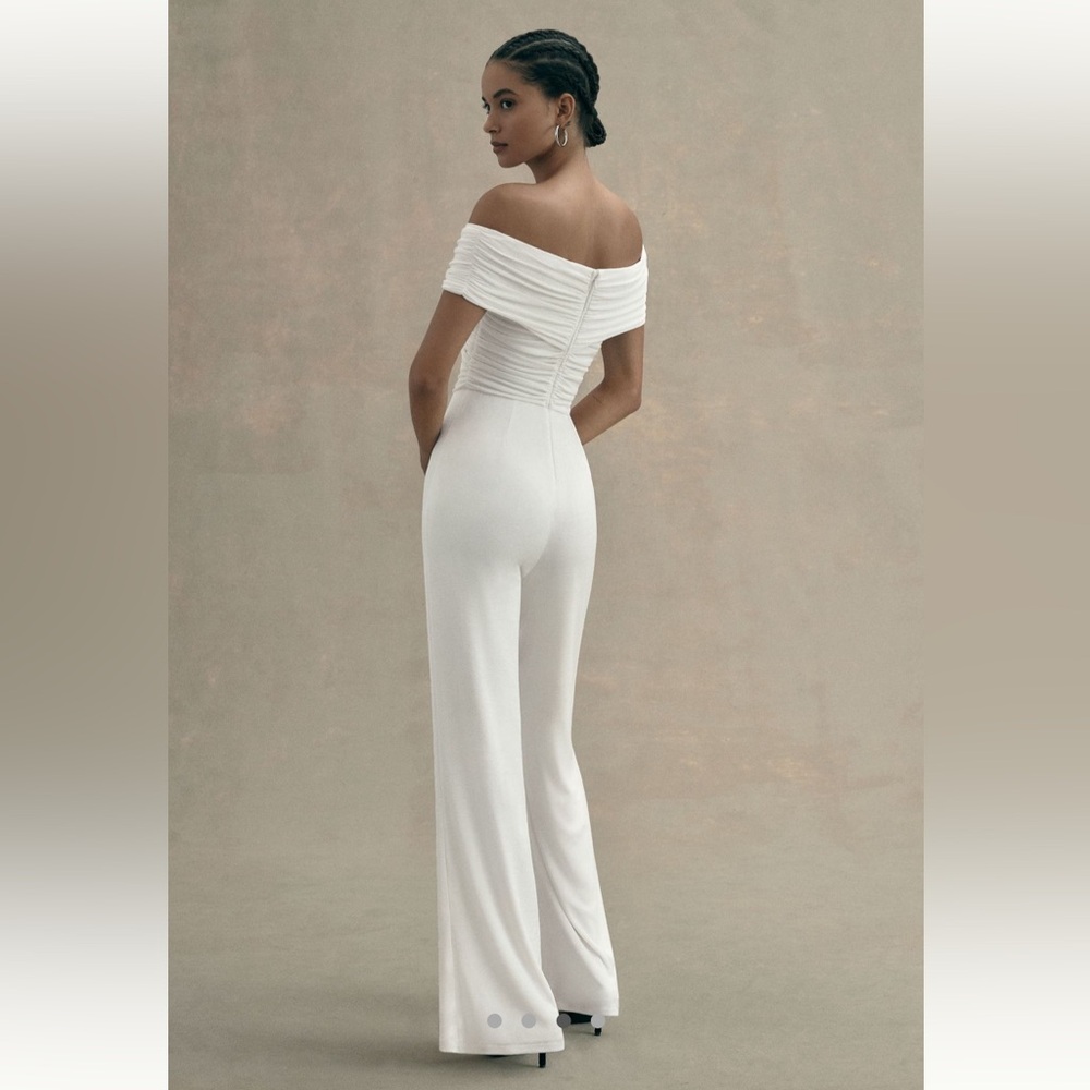 Misha Aisla Off-the-shoulder Twist-front Jumpsuit in Ivory, Size Large - Picture 2 of 5